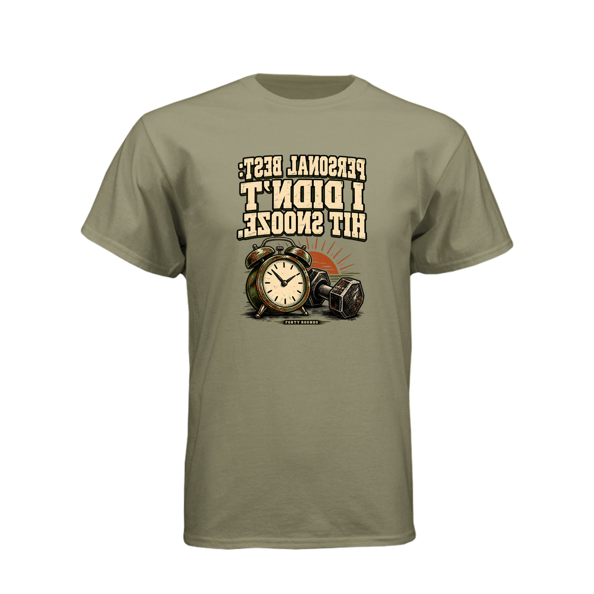 Didn't Hit Snooze — Mirrored Graphic Tee · Light Olive · Front