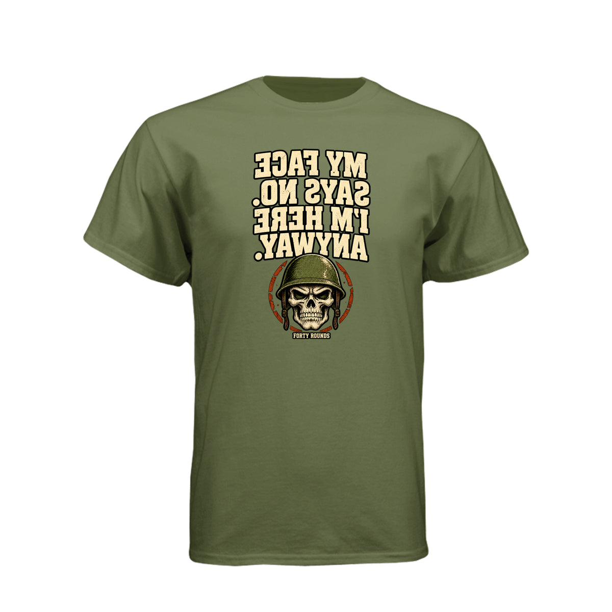 Here Anyway — Mirrored Graphic Tee · Military Green · Front