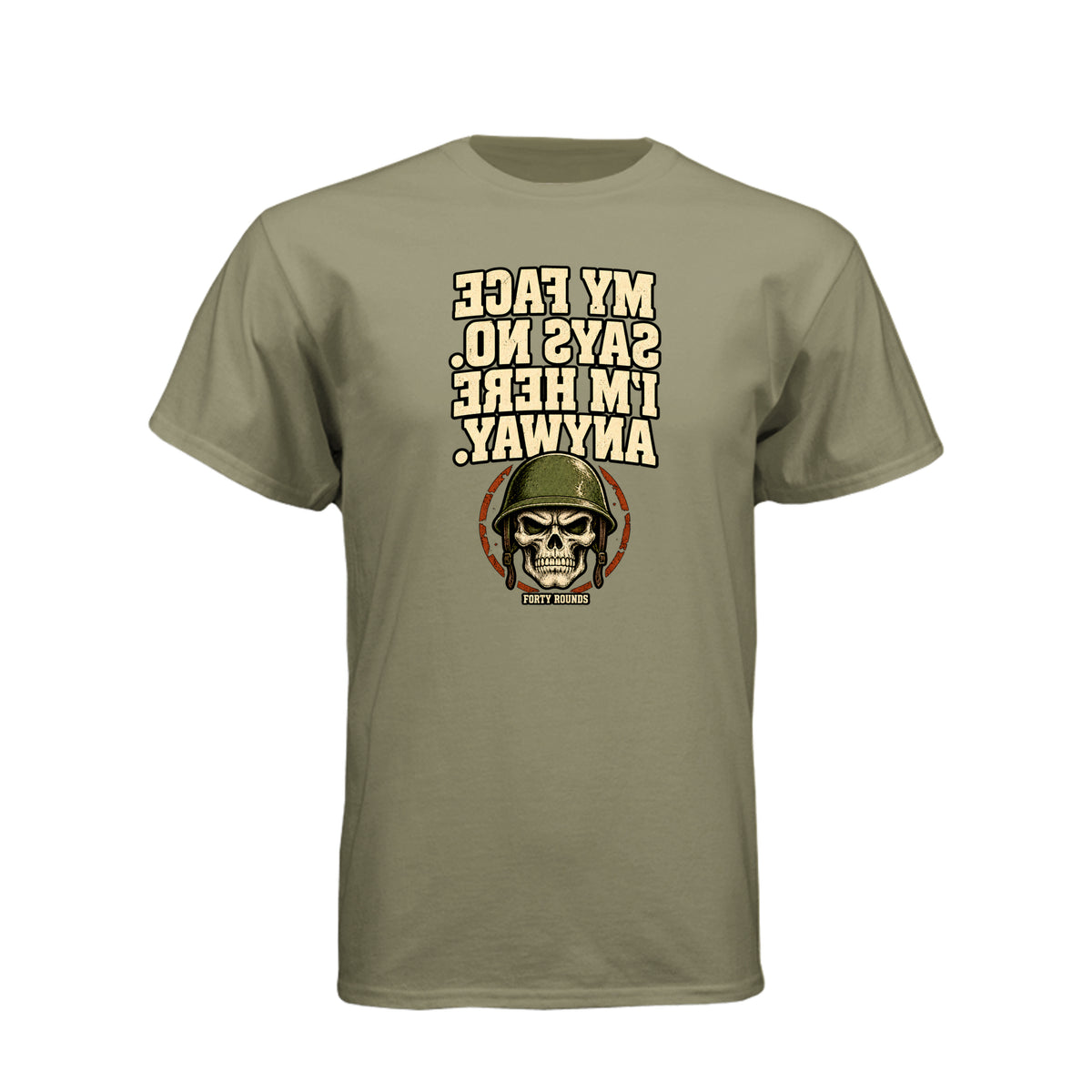 Here Anyway — Mirrored Graphic Tee · Light Olive · Front