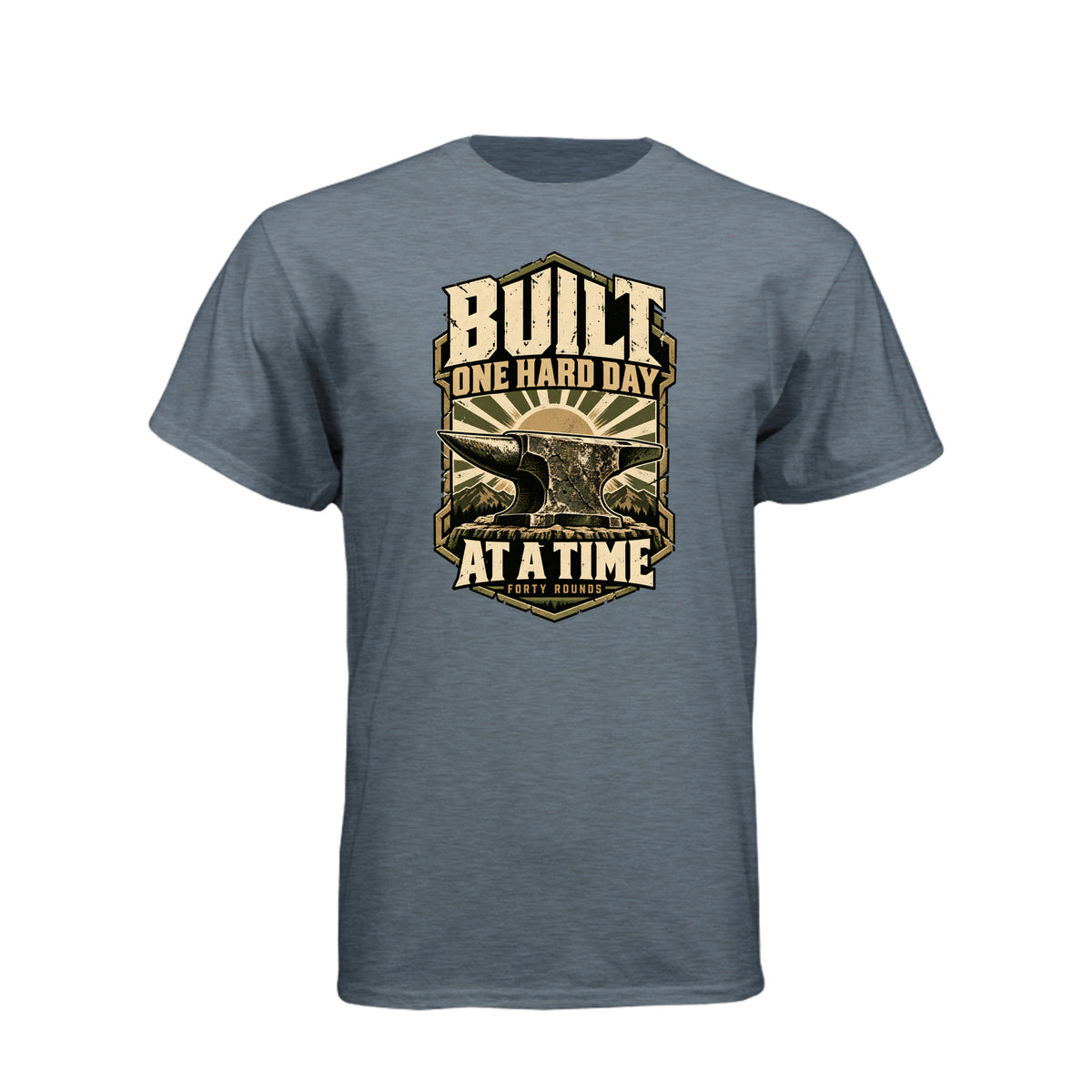 Built One Hard Day at a Time Tee · Heather Slate Blue · Front