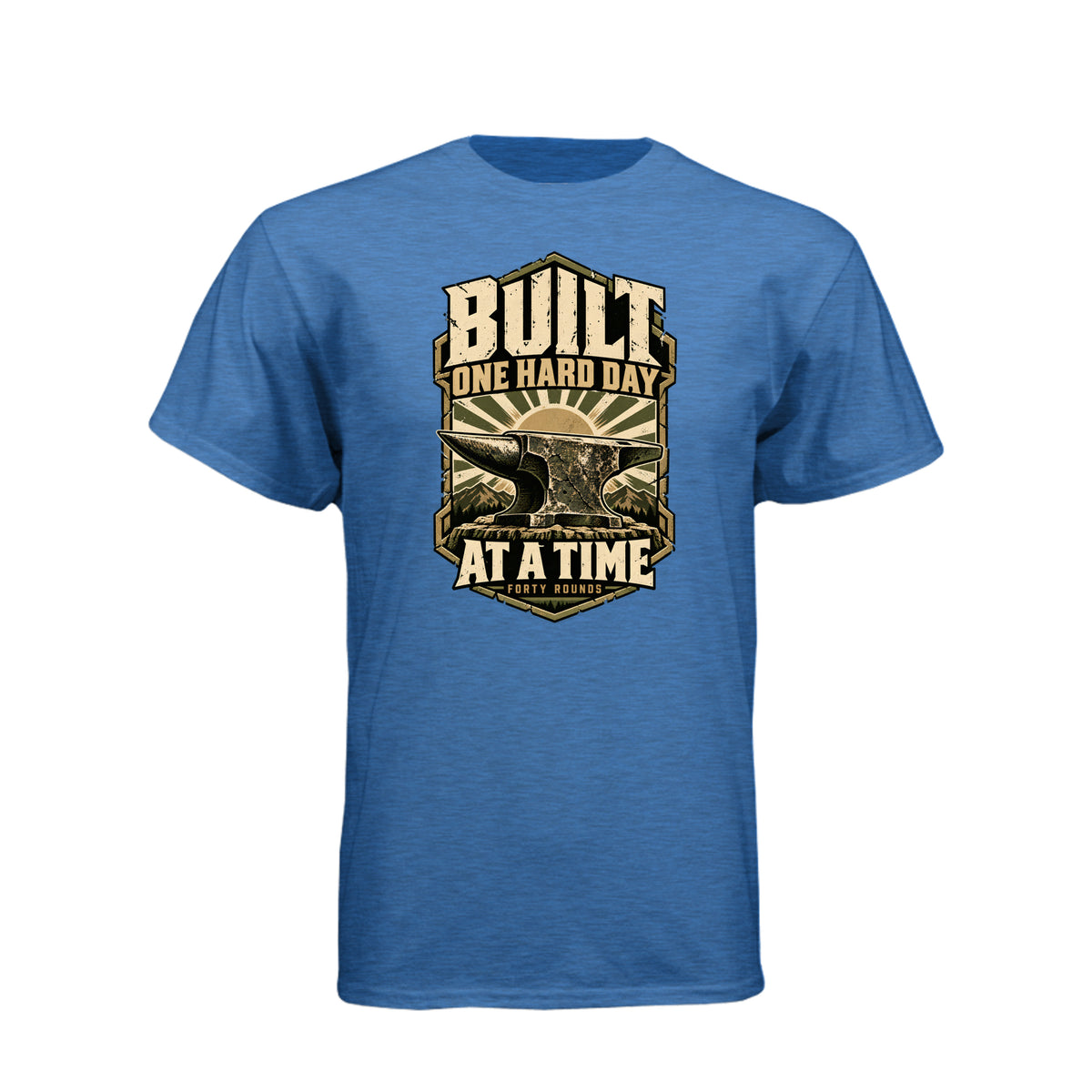 Built One Hard Day at a Time Tee · Heather Cool Blue · Front