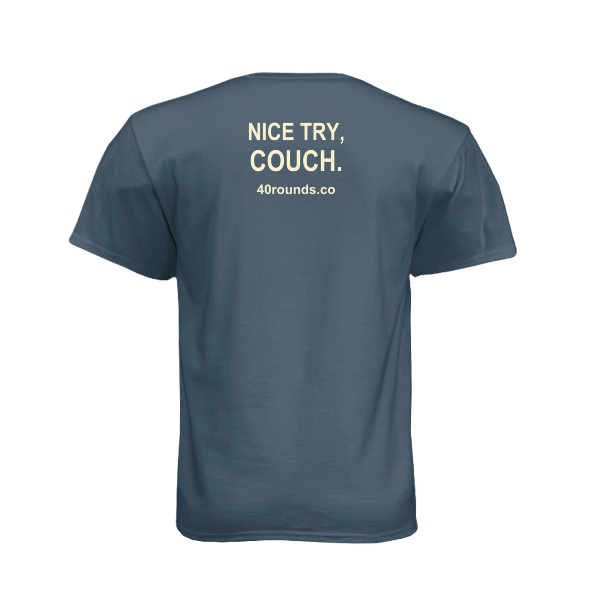 Nice Try, Couch — Mirrored Graphic Tee · Indigo · Back