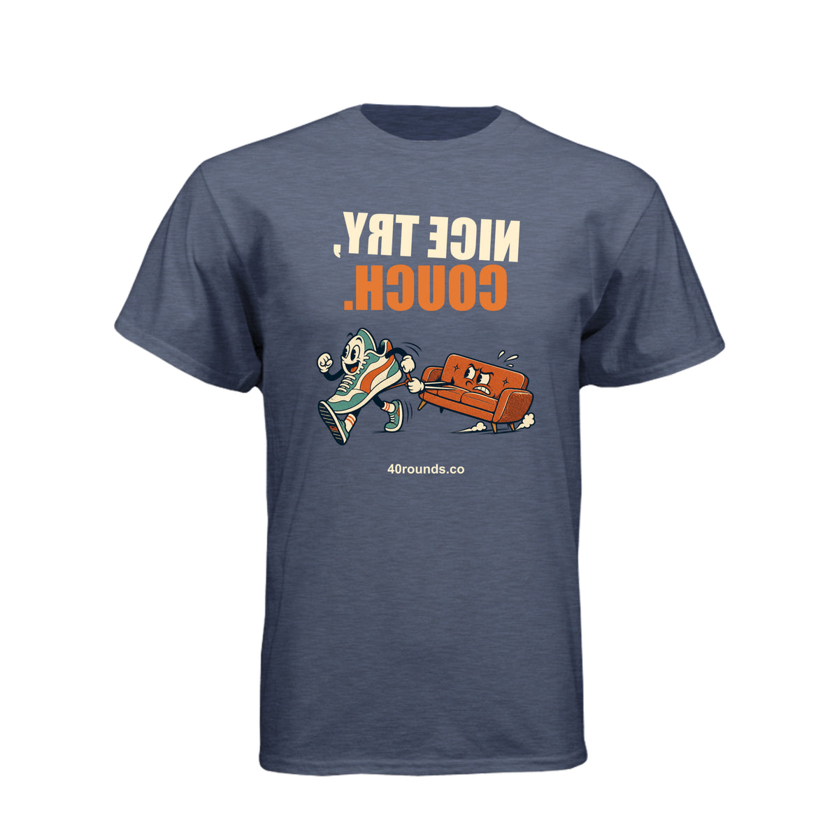 Nice Try, Couch — Mirrored Graphic Tee · Midnight Navy · Front
