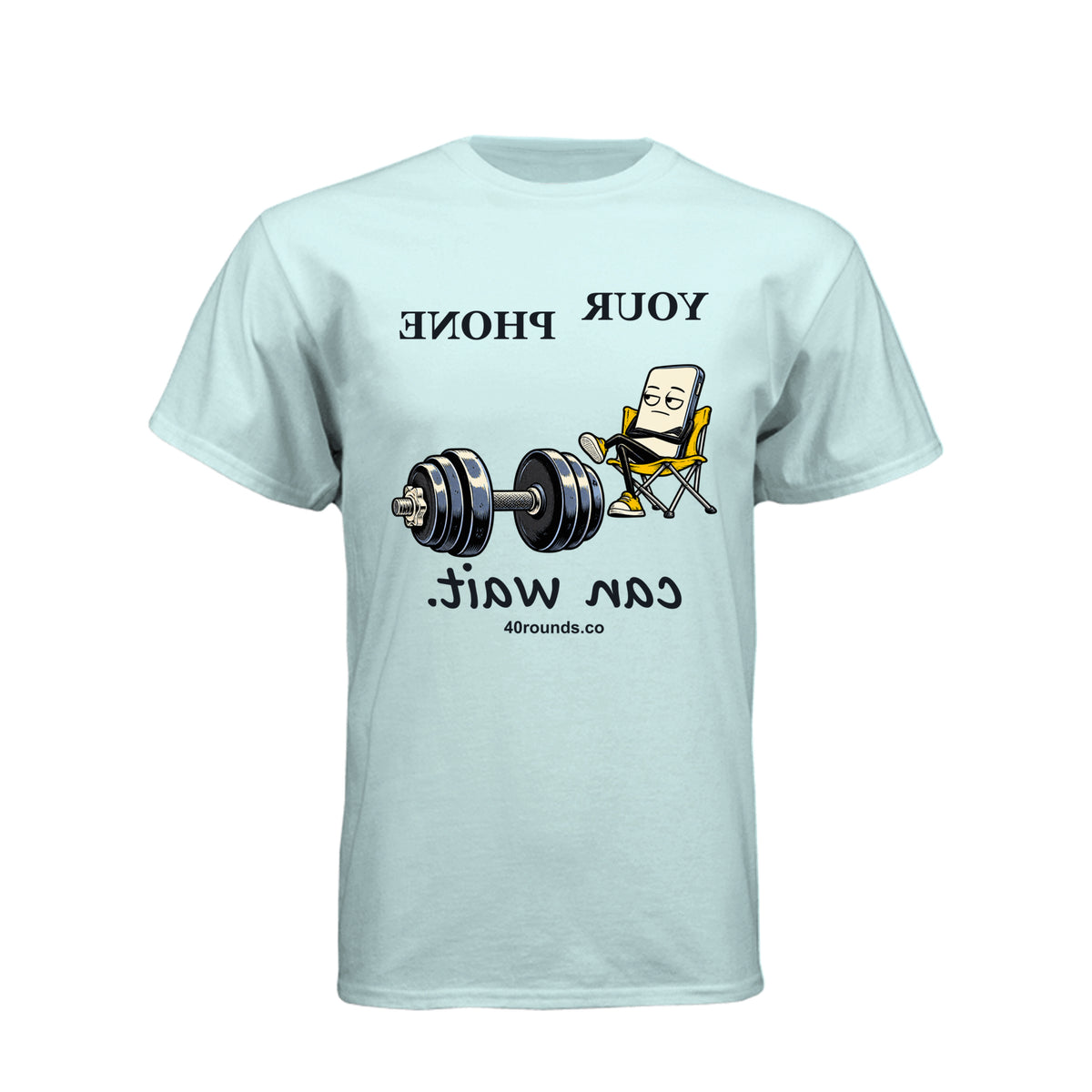 Your Phone Can Wait — Mirrored Graphic Tee · Ice Blue · Front