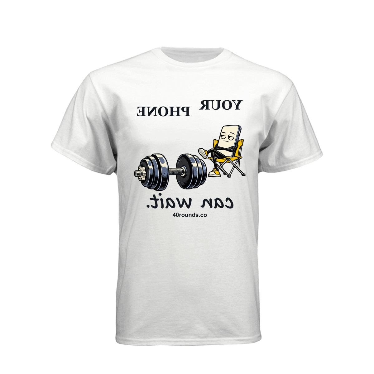 Your Phone Can Wait — Mirrored Graphic Tee · White · Front