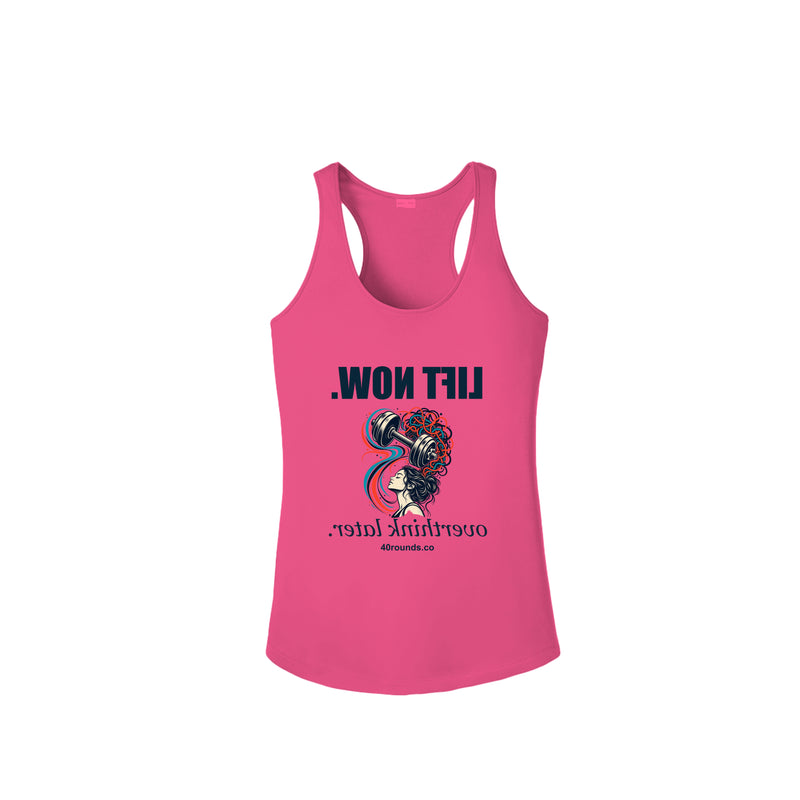Lift Now. Overthink Later. — Women’s Mirrored Graphic Racerback
