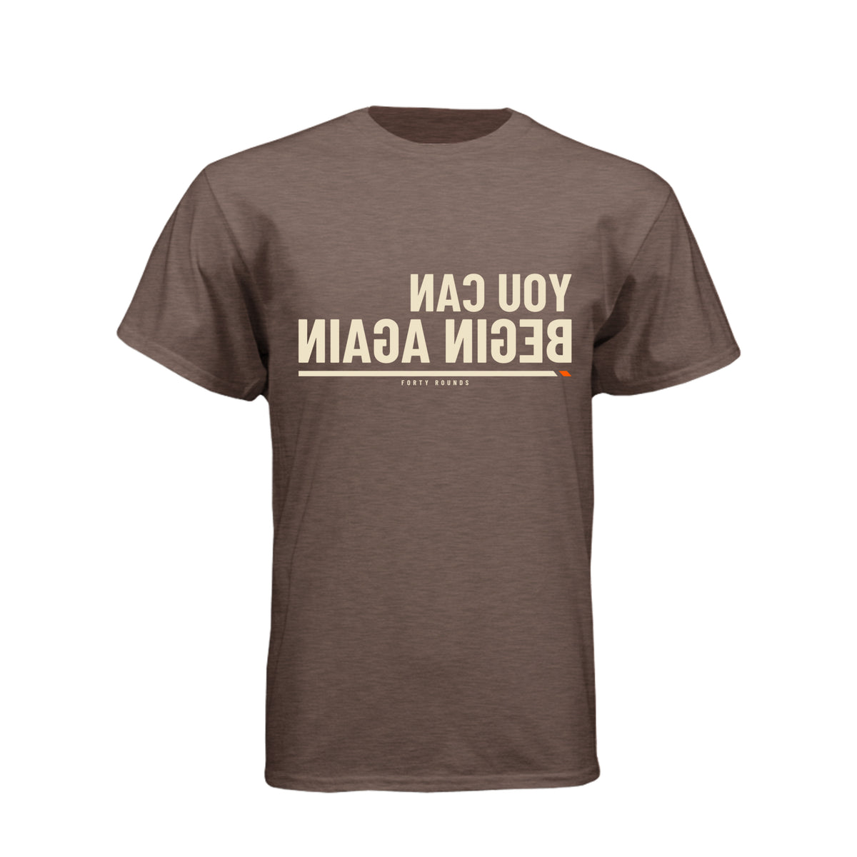 You Can Begin Again — Men’s Mirrored Tee · Espresso · Front