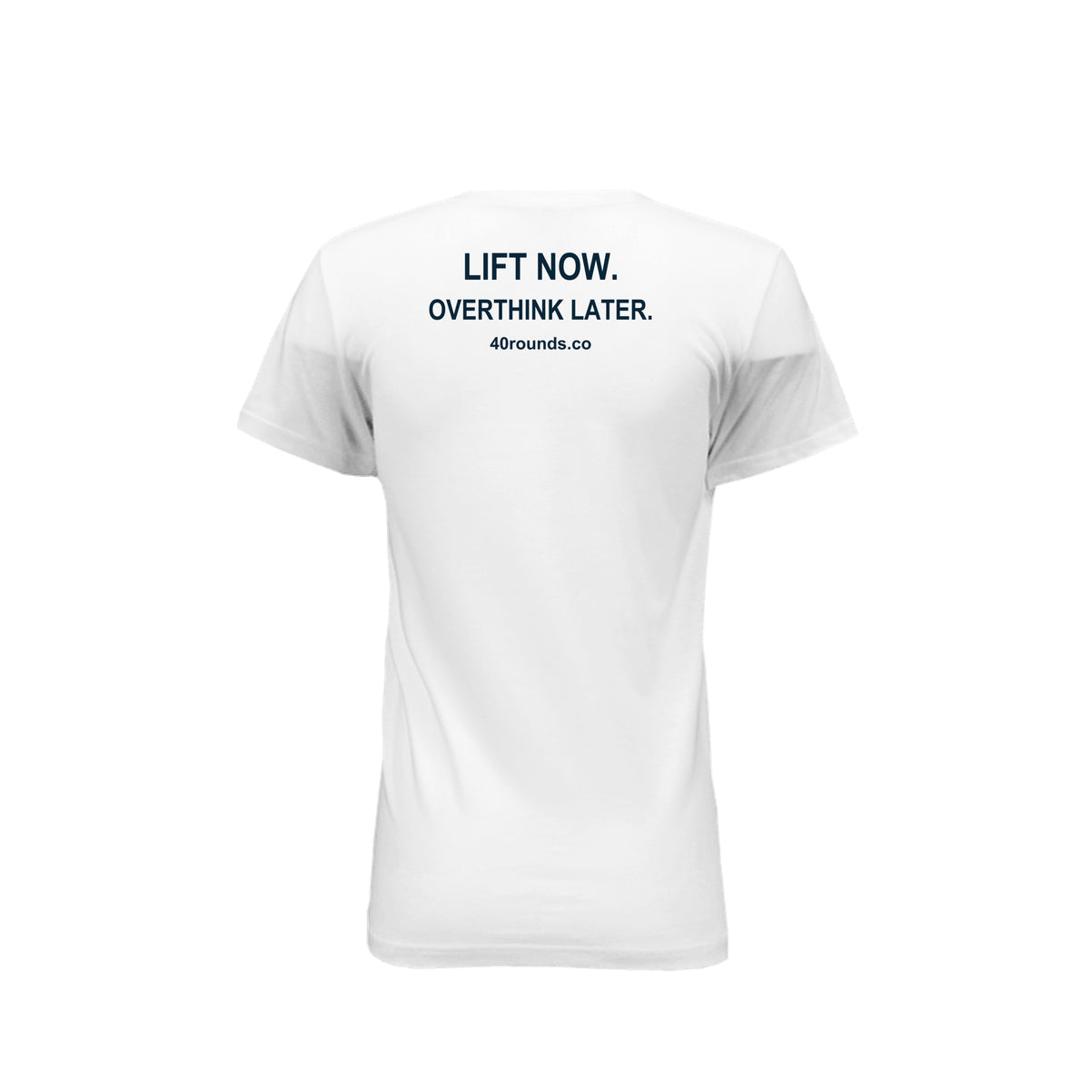 Lift Now. Overthink Later. — Women’s Mirrored Graphic Tee · Vintage White · Back