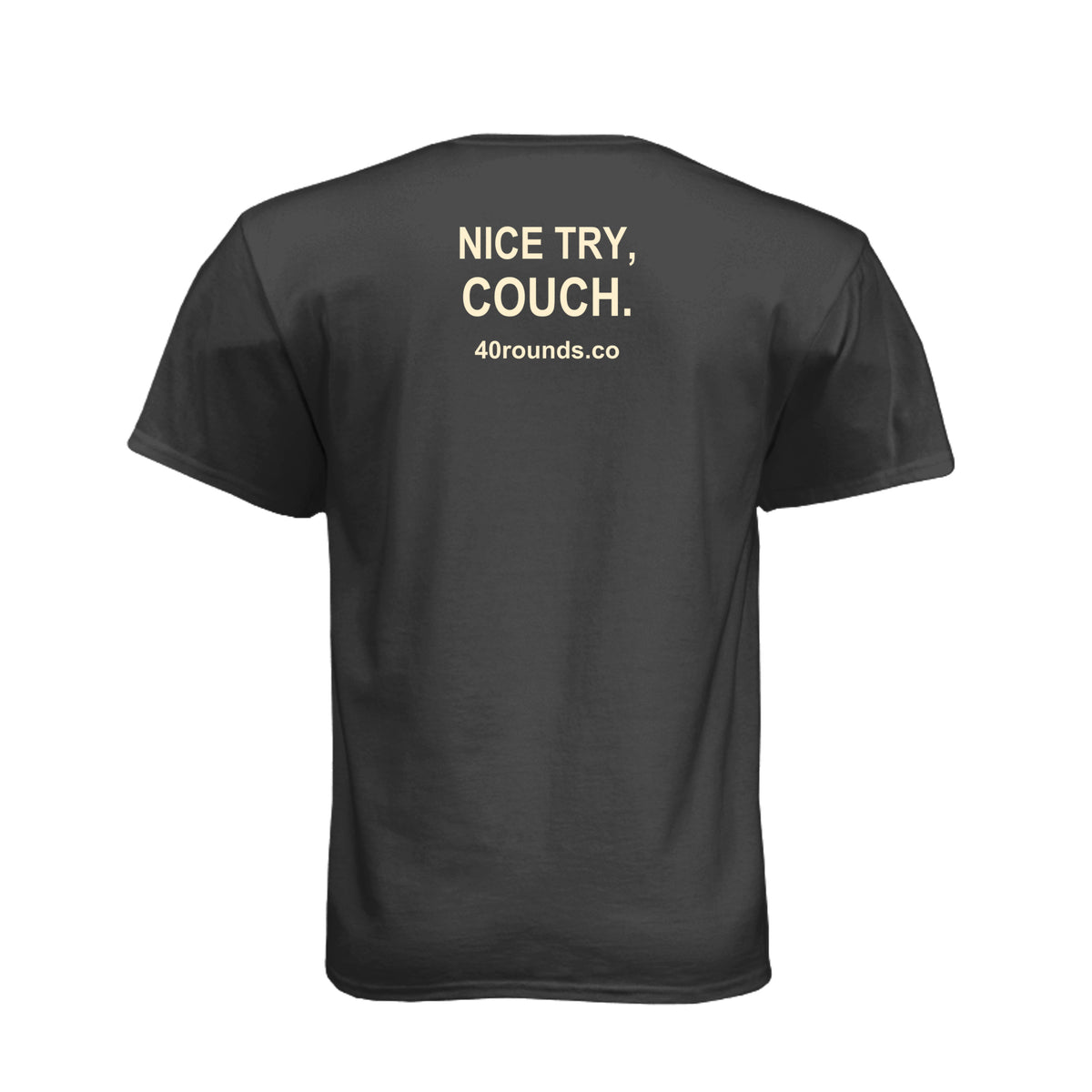 Nice Try, Couch — Mirrored Graphic Tee · Black · Back