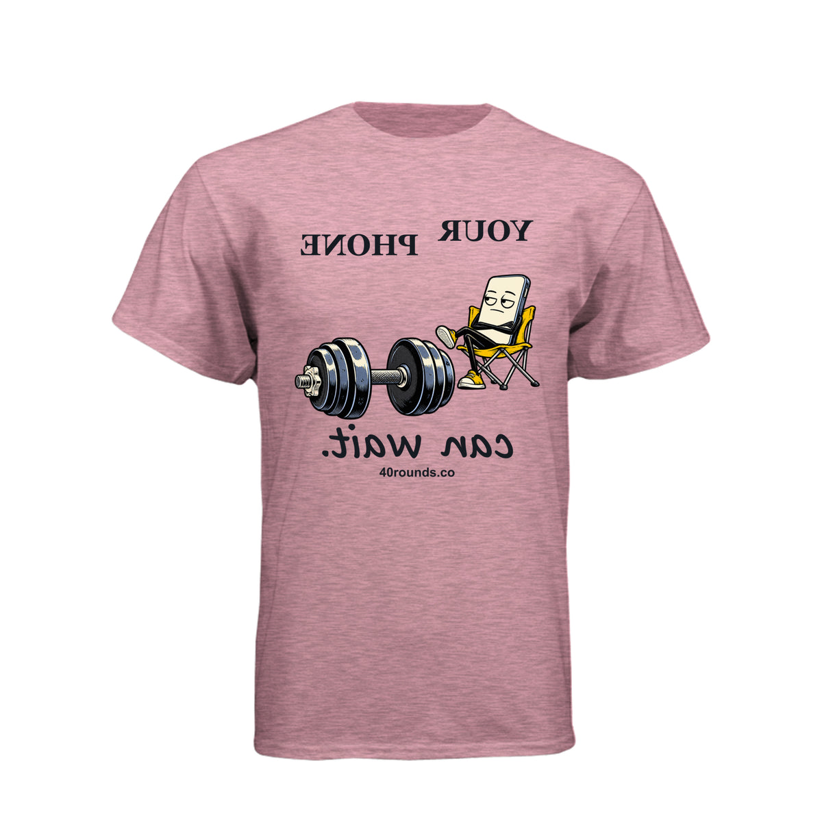 Your Phone Can Wait — Mirrored Graphic Tee · Heather Light Pink · Front