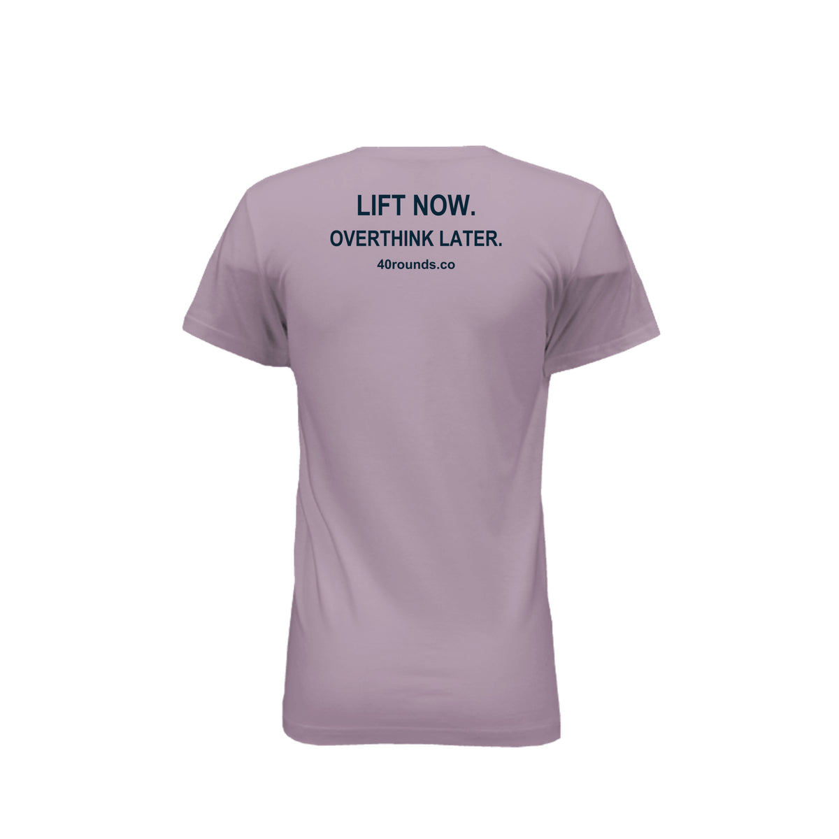 Lift Now. Overthink Later. — Women’s Mirrored Graphic Tee · Light Violet · Back
