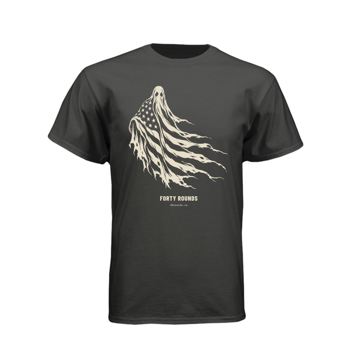 FORTY ROUNDS — Phantom Flag Front-Only Tee · Black · Front