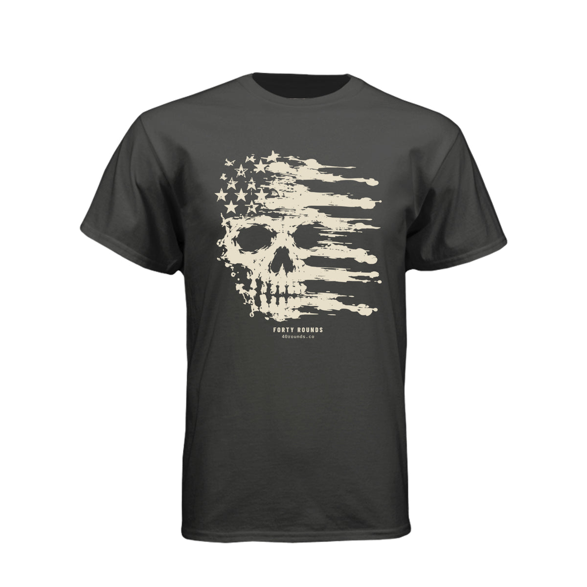 FORTY ROUNDS — Smeared Skull Flag Tee · Black · Front