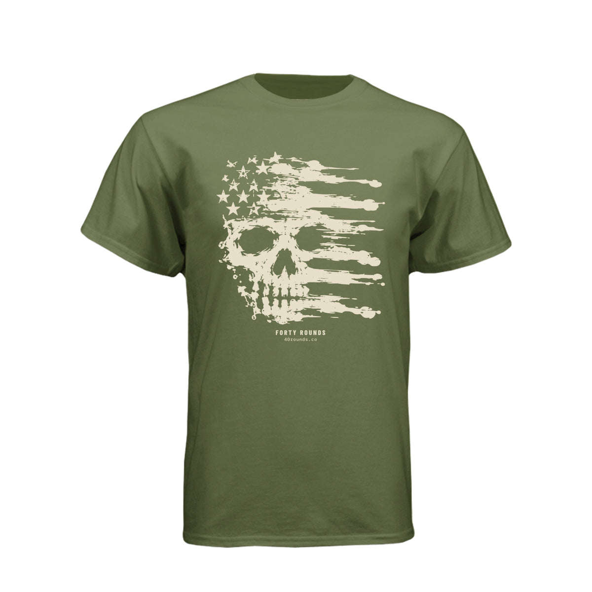 FORTY ROUNDS — Smeared Skull Flag Tee · Military Green · Front