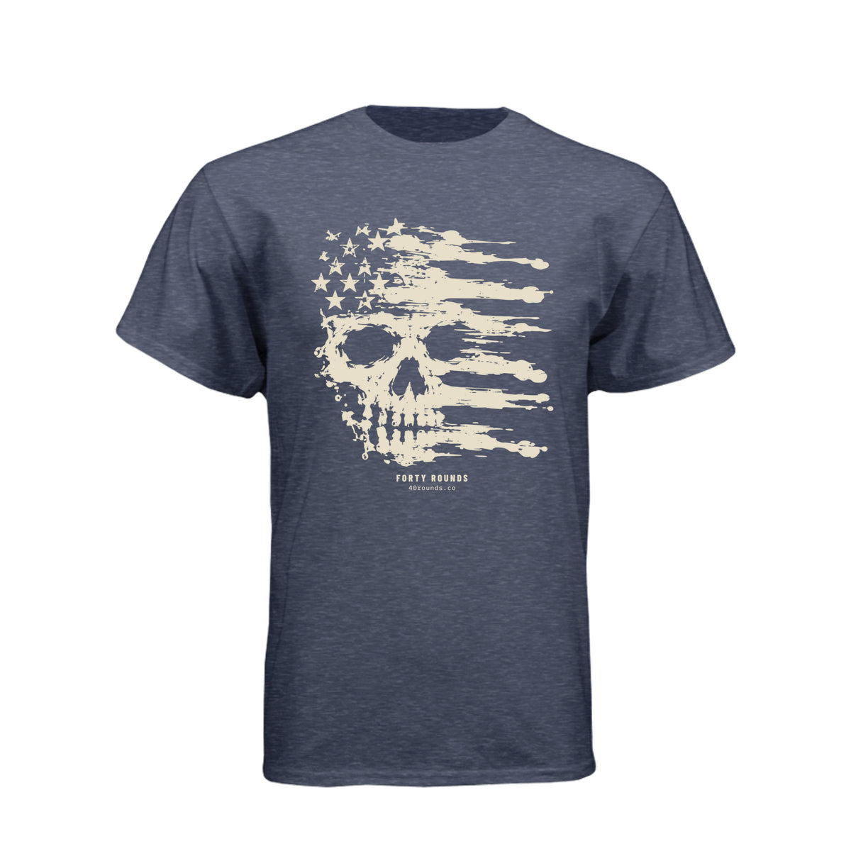 FORTY ROUNDS — Smeared Skull Flag Tee · Storm · Front