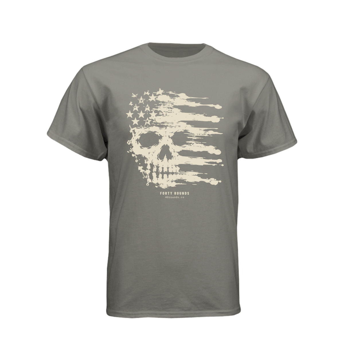 FORTY ROUNDS — Smeared Skull Flag Tee · Warm Gray · Front