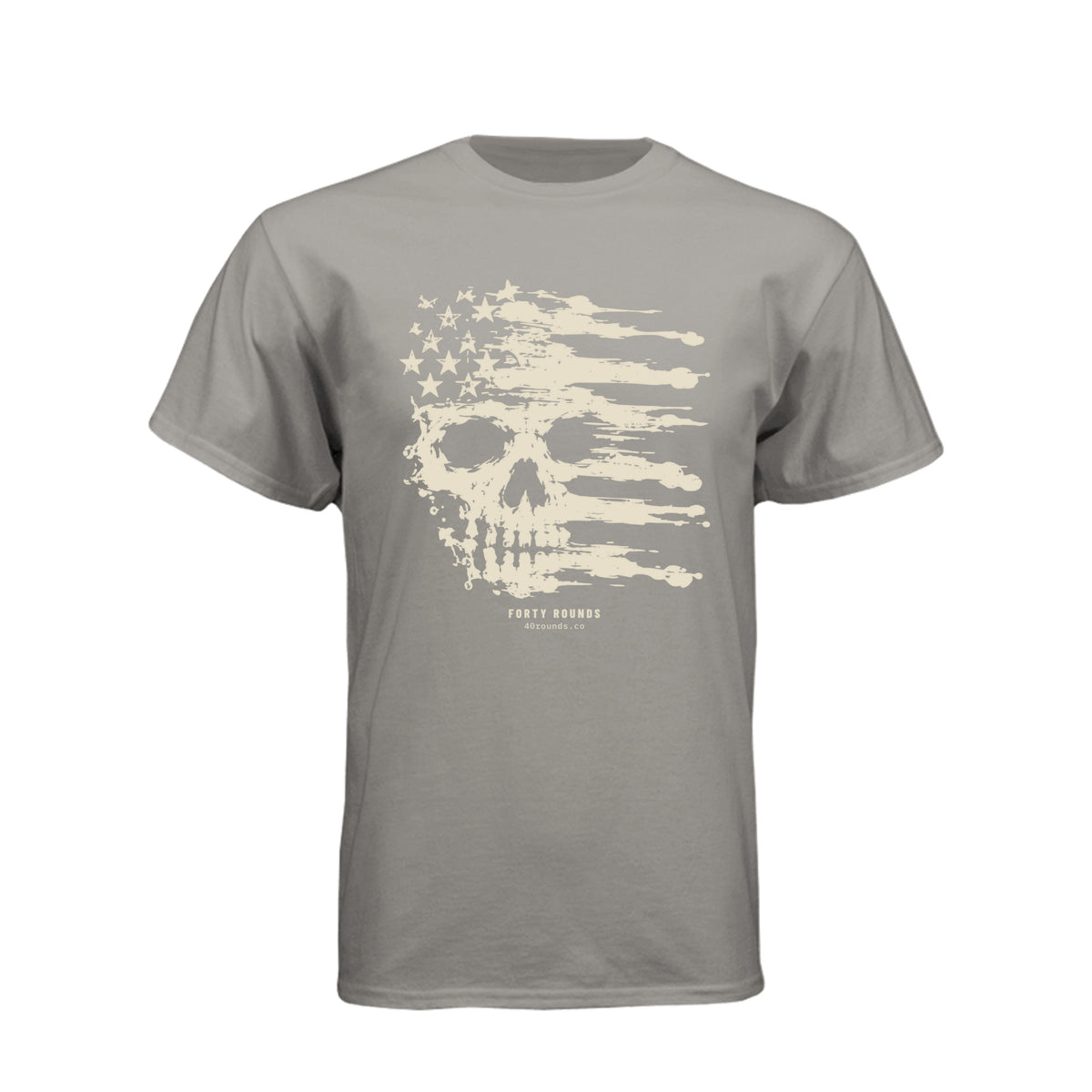 FORTY ROUNDS — Smeared Skull Flag Tee · Stone Grey · Front