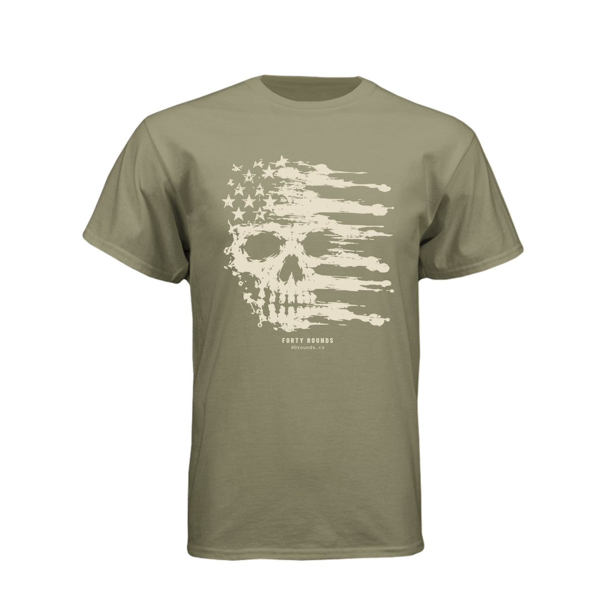 FORTY ROUNDS — Smeared Skull Flag Tee · Light Olive · Front