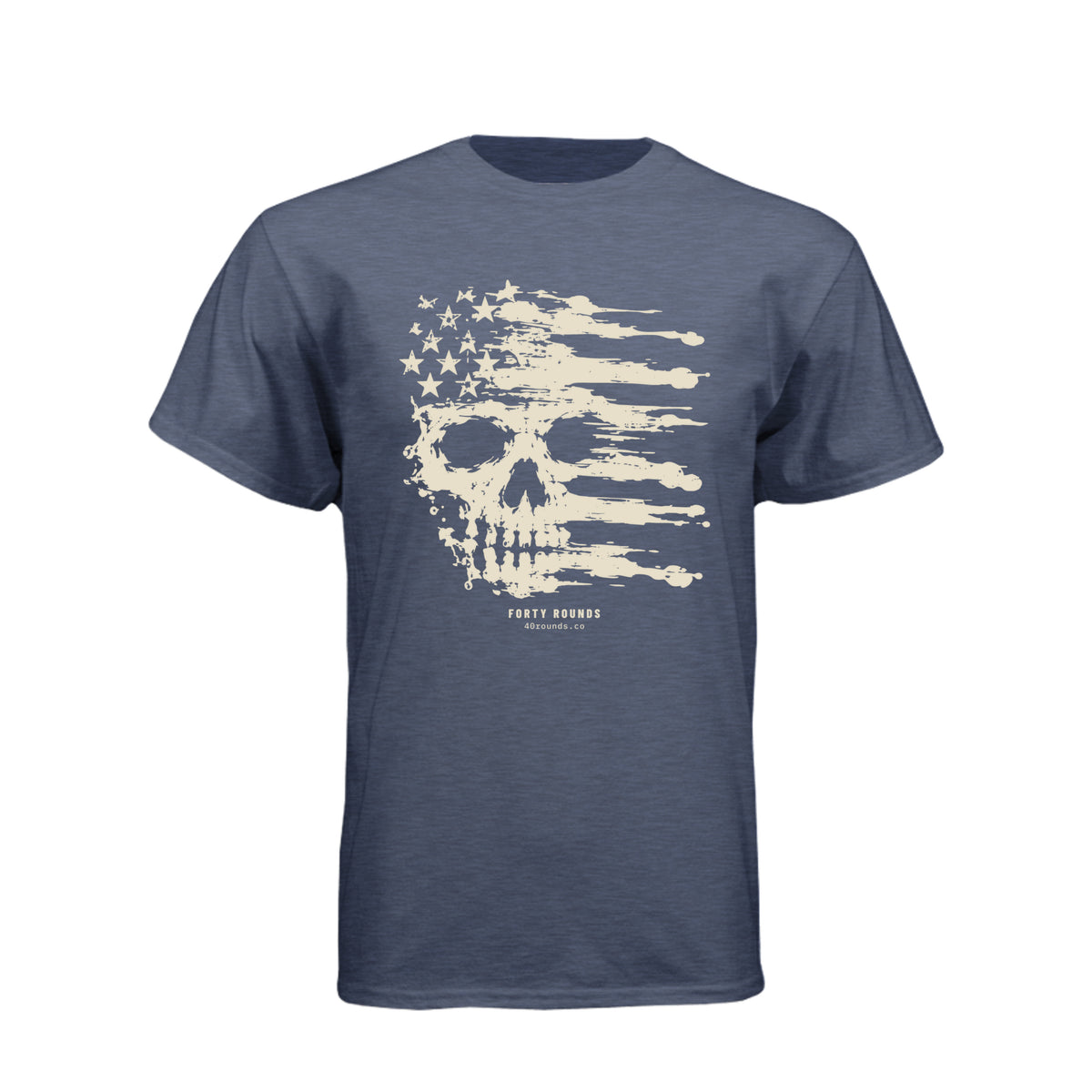 FORTY ROUNDS — Smeared Skull Flag Tee · Midnight Navy · Front