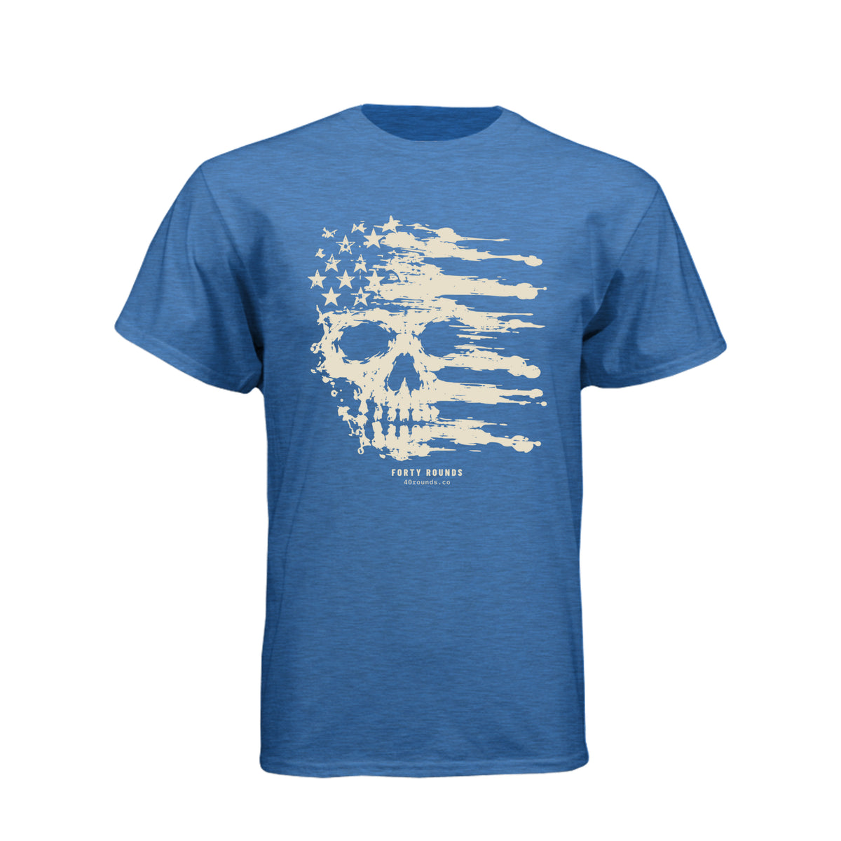 FORTY ROUNDS — Smeared Skull Flag Tee · Heather Cool Blue · Front