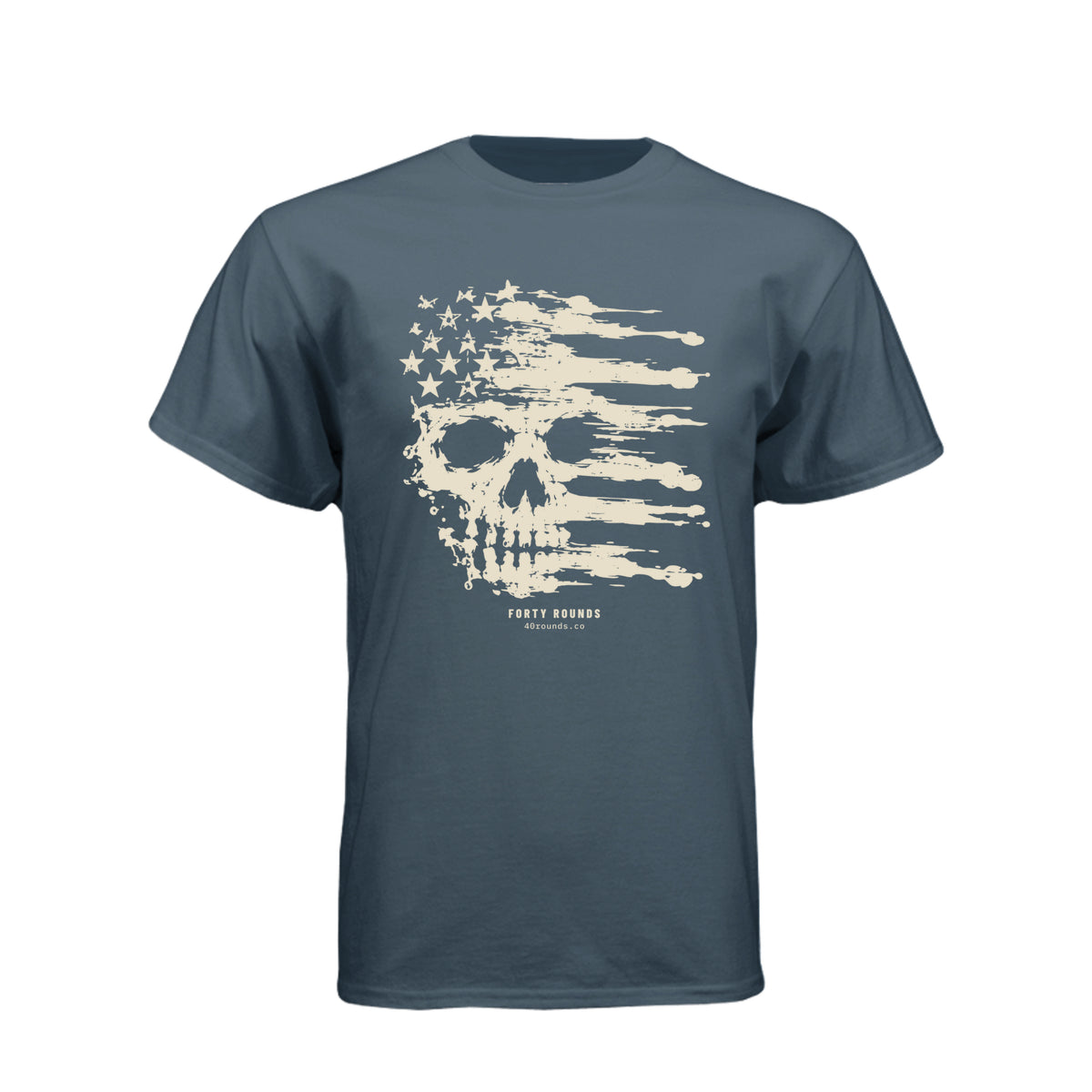 FORTY ROUNDS — Smeared Skull Flag Tee · Indigo · Front