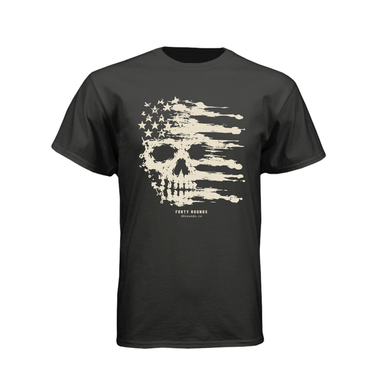 FORTY ROUNDS — Smeared Skull Flag Tee · Charcoal · Front