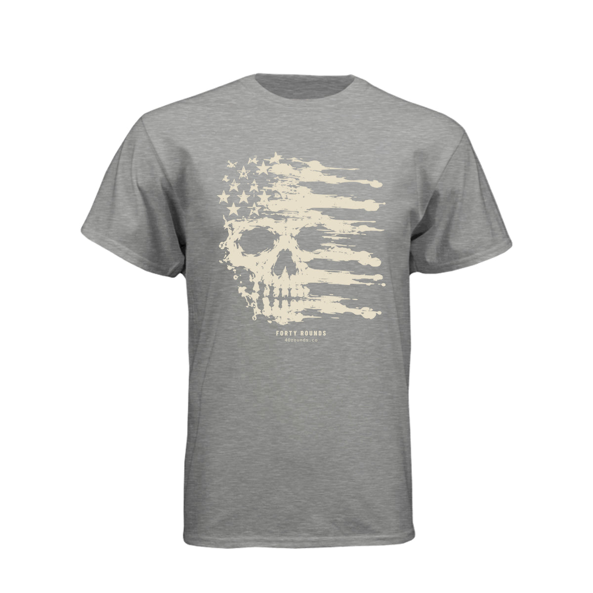FORTY ROUNDS — Smeared Skull Flag Tee · Dark Heather Grey (60/40) · Front
