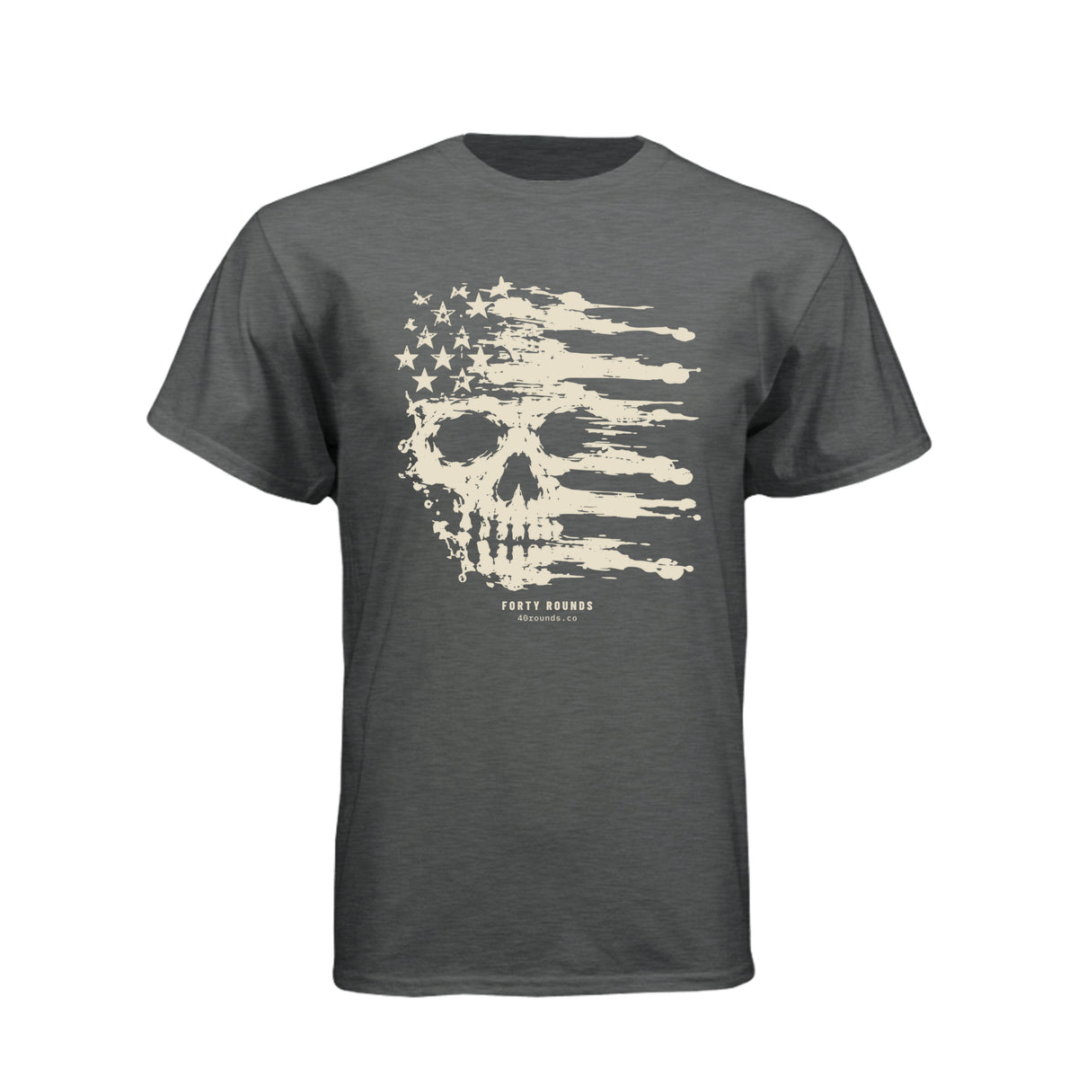 FORTY ROUNDS — Smeared Skull Flag Tee · Heather Heavy Metal · Front