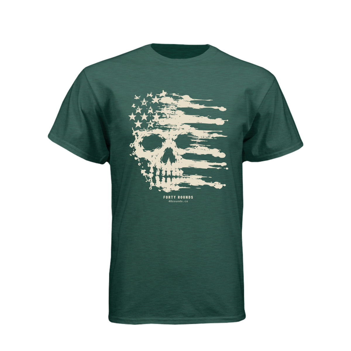 FORTY ROUNDS — Smeared Skull Flag Tee · Heather Forest Green · Front