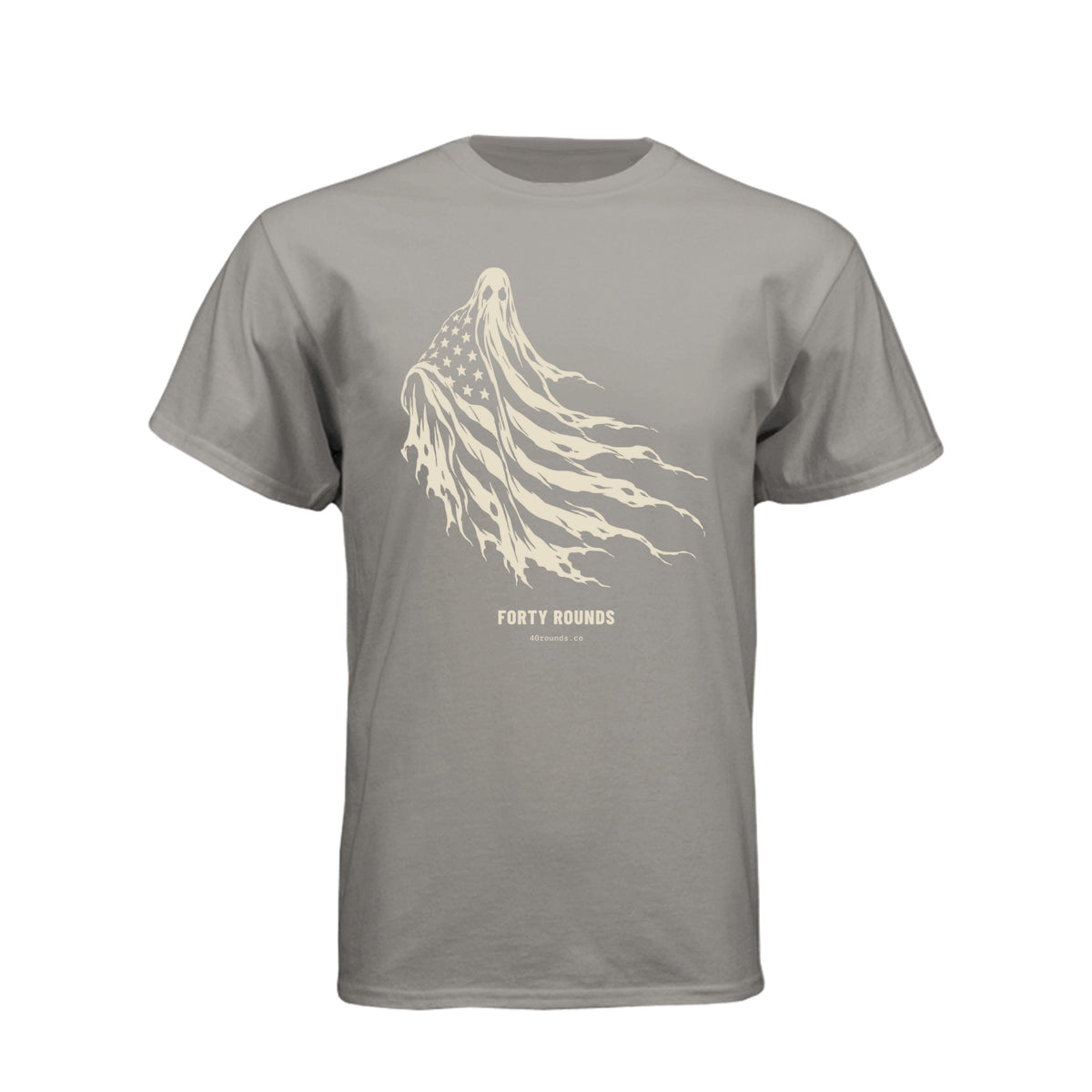 FORTY ROUNDS — Phantom Flag Front-Only Tee · Stone Grey · Front