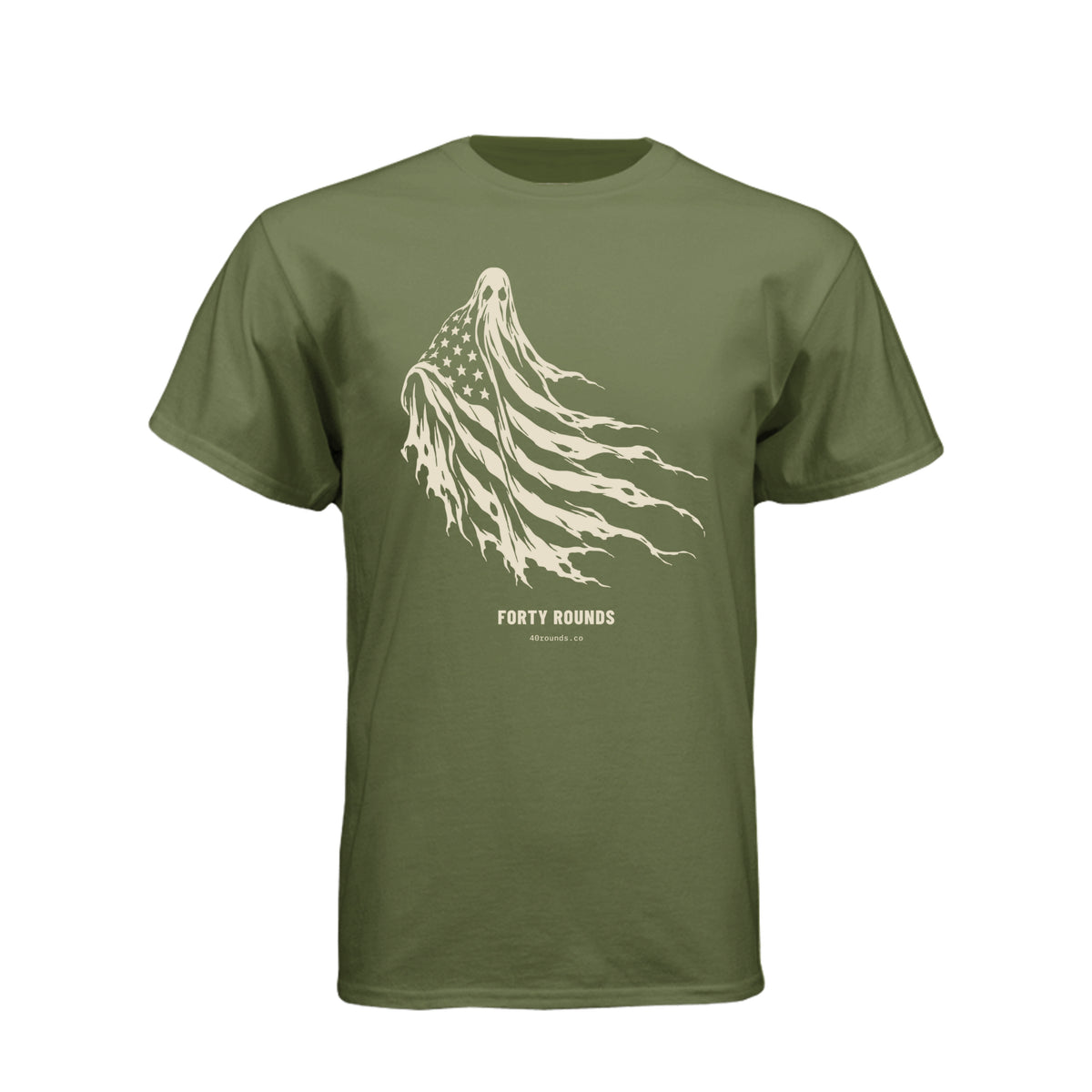 FORTY ROUNDS — Phantom Flag Front-Only Tee · Military Green · Front