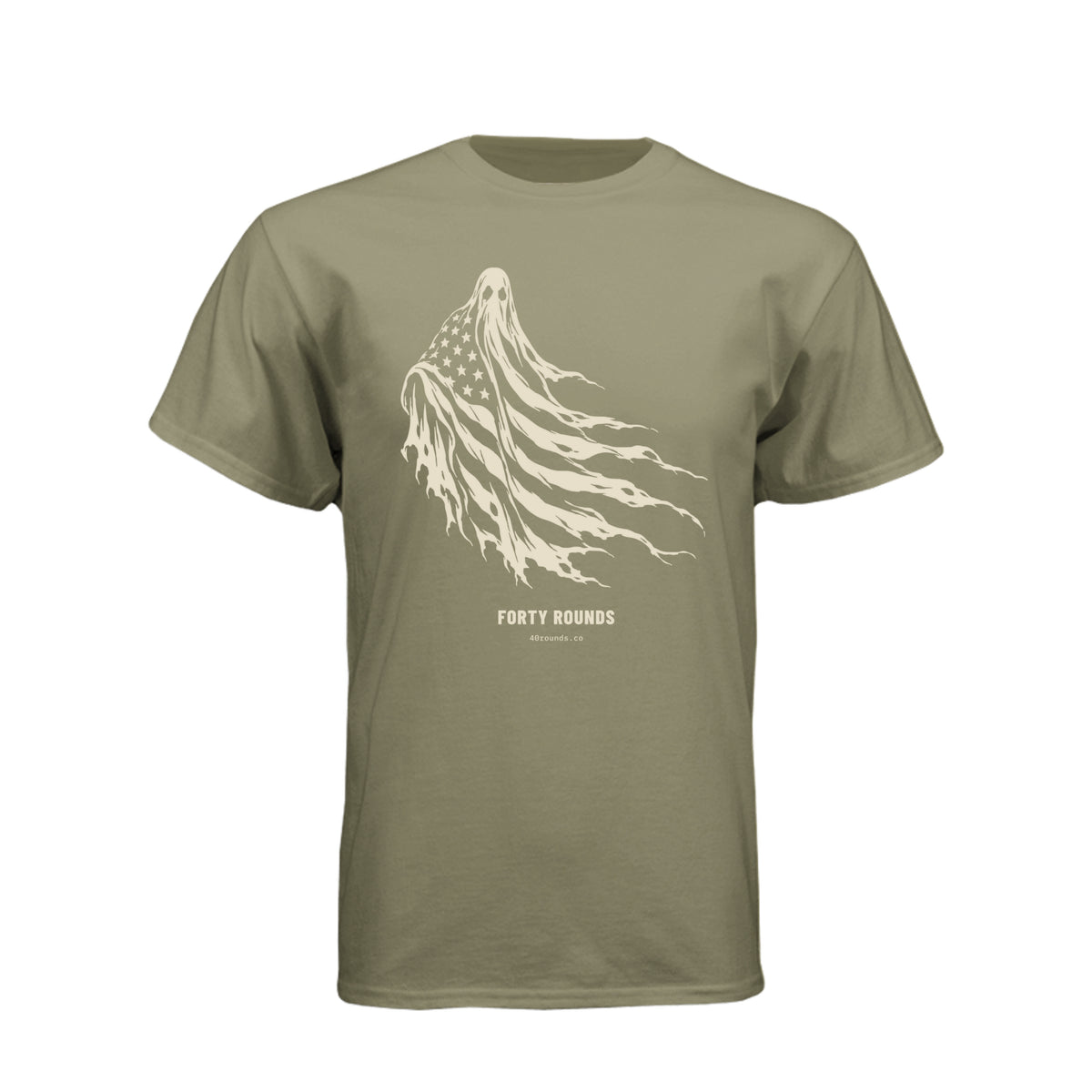 FORTY ROUNDS — Phantom Flag Front-Only Tee · Light Olive · Front