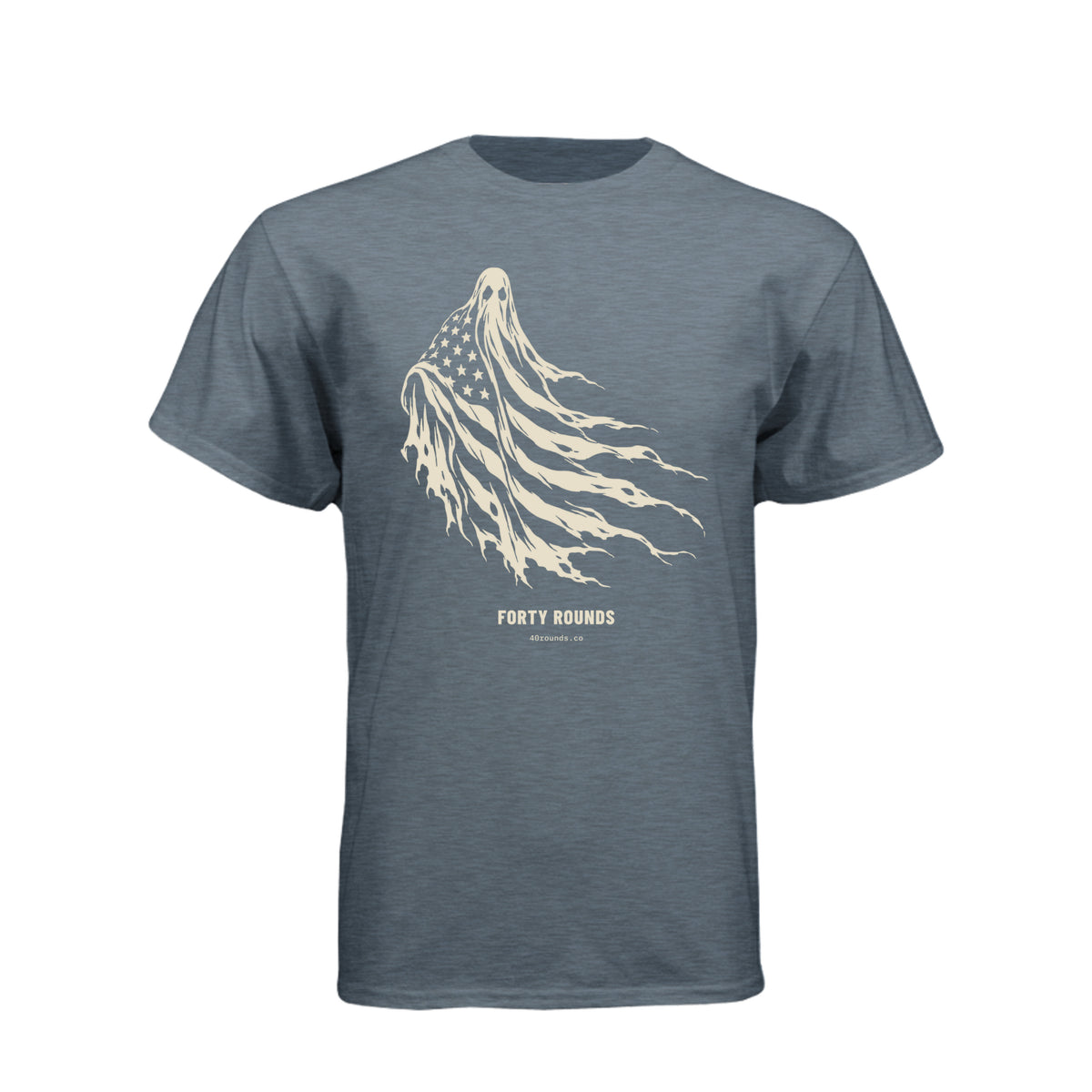 FORTY ROUNDS — Phantom Flag Front-Only Tee · Heather Slate Blue · Front