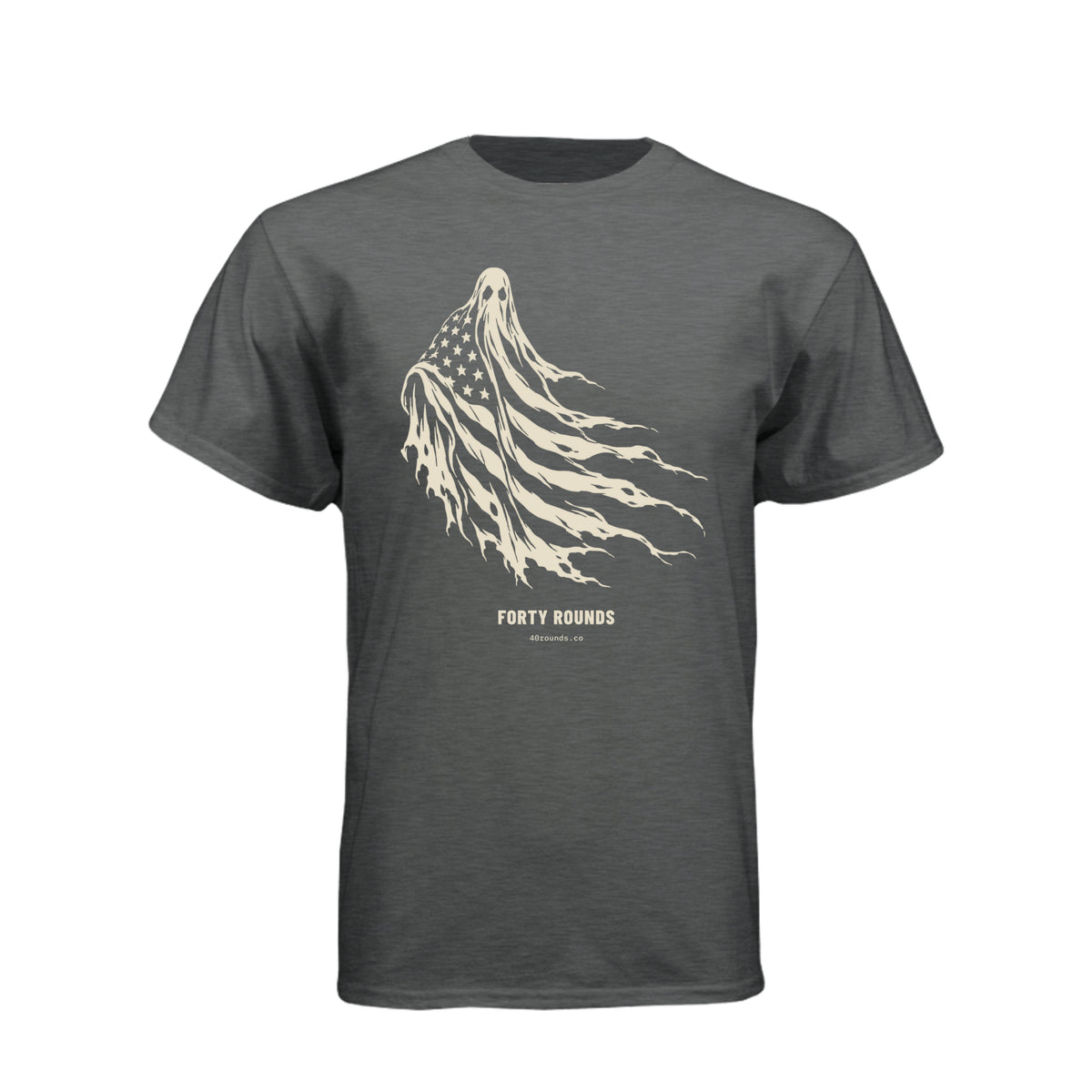 FORTY ROUNDS — Phantom Flag Front-Only Tee · Heather Heavy Metal · Front