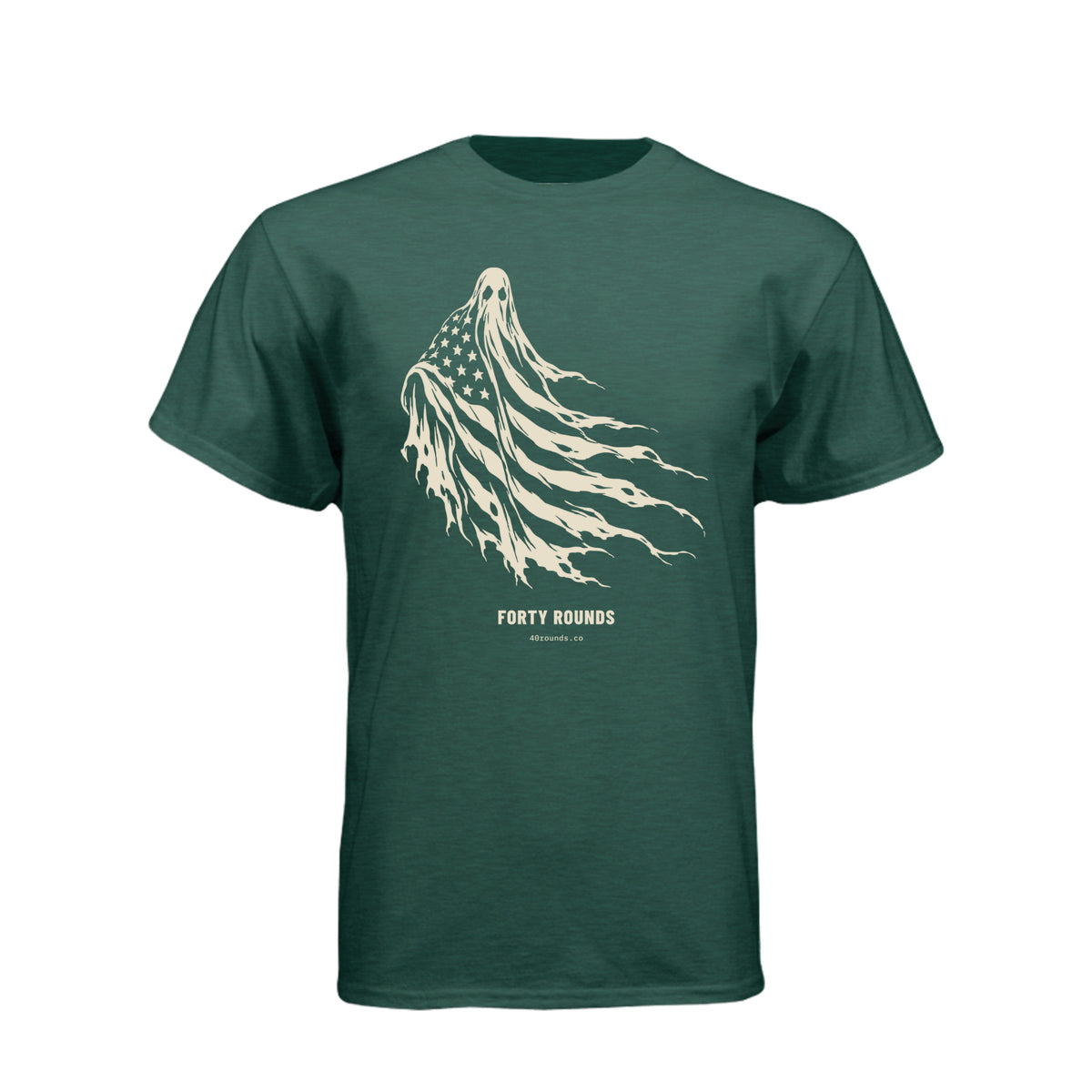 FORTY ROUNDS — Phantom Flag Front-Only Tee · Heather Forest Green · Front